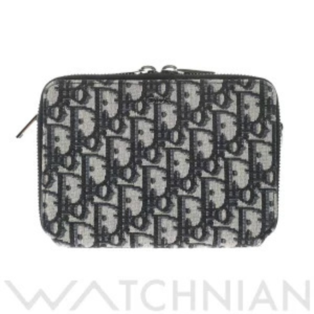 Dior Clutch Beige Black Oblique Jacquard Canvas Shoulder Bag
